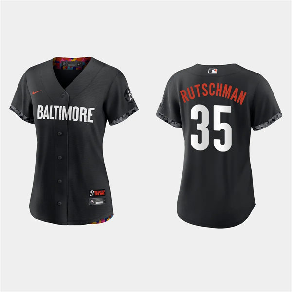 Women Baltimore Orioles #35 Adley Rutschman Black 2023 City Connect Replica Jersey