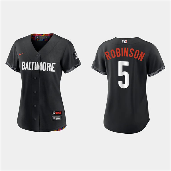 Women Baltimore Orioles #5 Brooks Robinson Black 2023 City Connect Replica Jersey