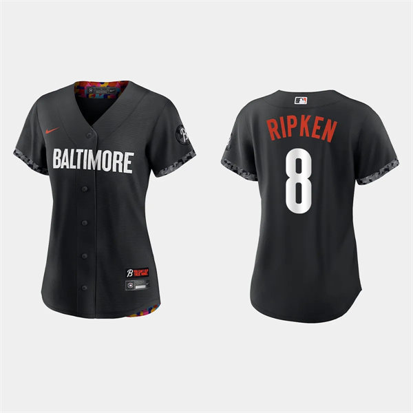 Women Baltimore Orioles #8 Cal Ripken Jr. Black 2023 City Connect Replica Jersey