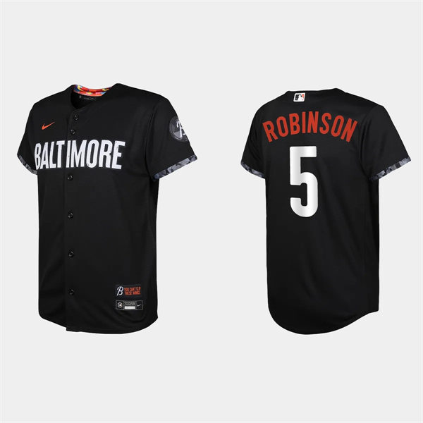 Youth Baltimore Orioles #5 Brooks Robinson Black 2023 City Connect Replica Jersey