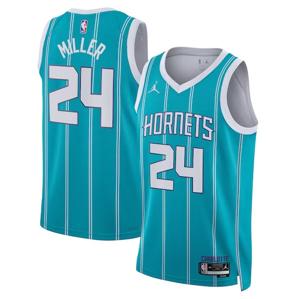 Men's Charlotte Hornets #24 Brandon Miller Teal Icon Edition Swingman Jersey