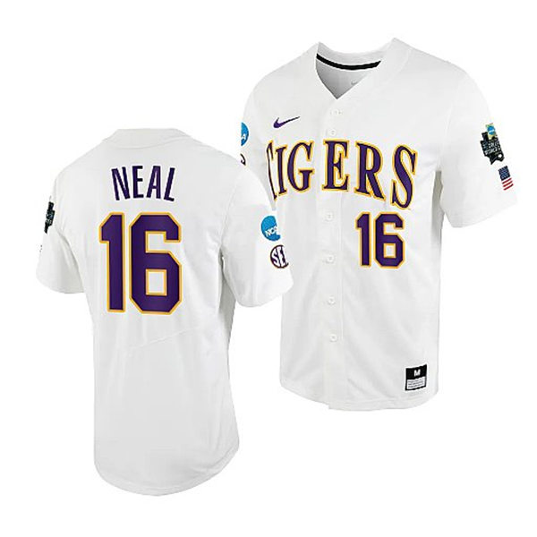 Mens Youth LSU Tigers #16 Brady Neal White 2023 College Baseball World Series Jersey
