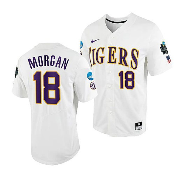Mens Youth LSU Tigers #18 Tre Morgan White 2023 College Baseball World Series Jersey