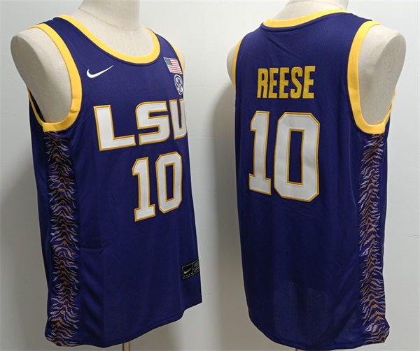 Mens LSU Tigers #10 Angel Reese 2022-23 Purple Basketball Game Jersey