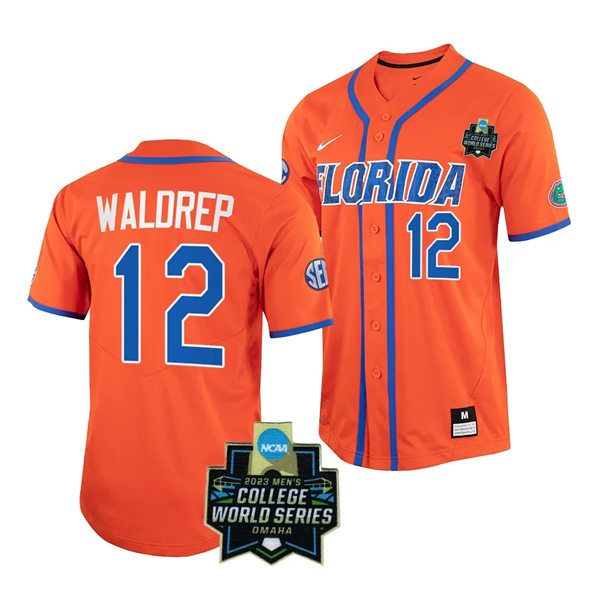 Mens Youth Florida Gators #12 Hurston Waldrep Nike Orange with Name 2023 College Baseball World Series Jersey 