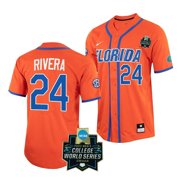 Mens Youth Florida Gators #24 Josh Rivera Nike Orange with Name 2023 College Baseball World Series Jersey