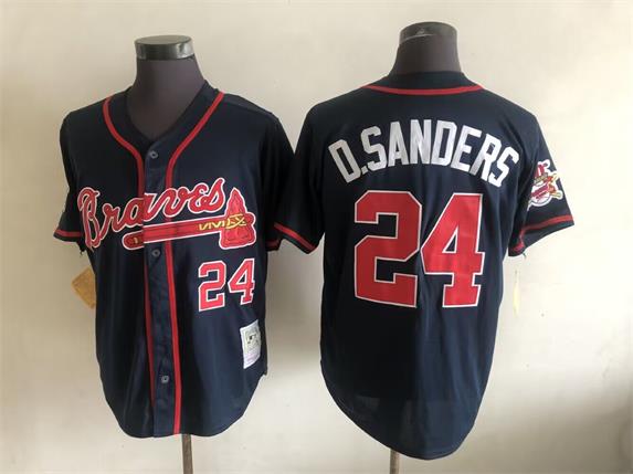 Men's Atlanta Braves #24 Deion Sanders Mitchell&Ness Navy Throwback Jersey