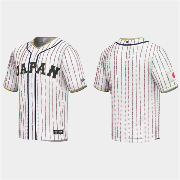 Mens Youth Japan Baseball Blank 2023 World Baseball Classic Jersey White Pinstripe