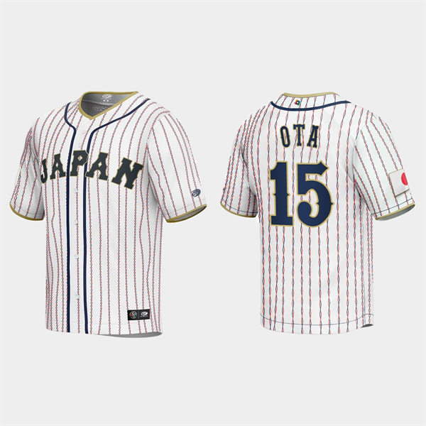 Mens Youth #15 Taisei Ota Japan Baseball 2023 World Baseball Classic Jersey White Pinstripe