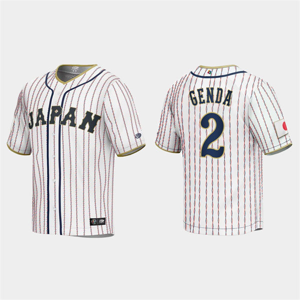 Mens Youth #2 Sosuke Genda Japan Baseball 2023 World Baseball Classic Jersey White Pinstripe