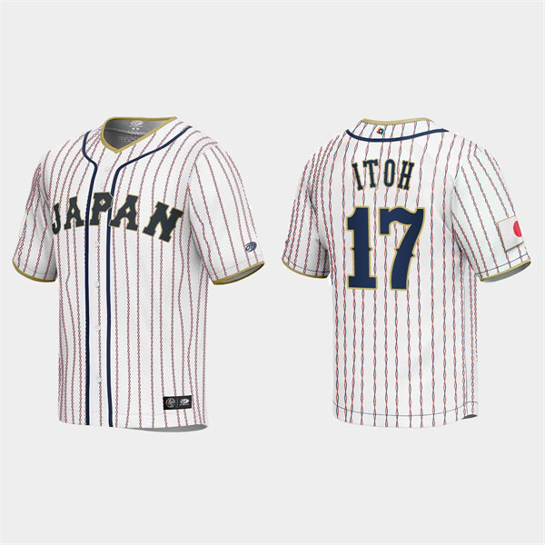 Mens Youth #17 Hiromi Itoh Japan Baseball 2023 World Baseball Classic Jersey White Pinstripe