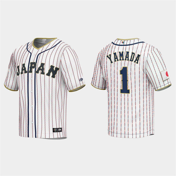 Mens Youth #1 Tetsuto Yamada Japan Baseball 2023 World Baseball Classic Jersey White Pinstripe