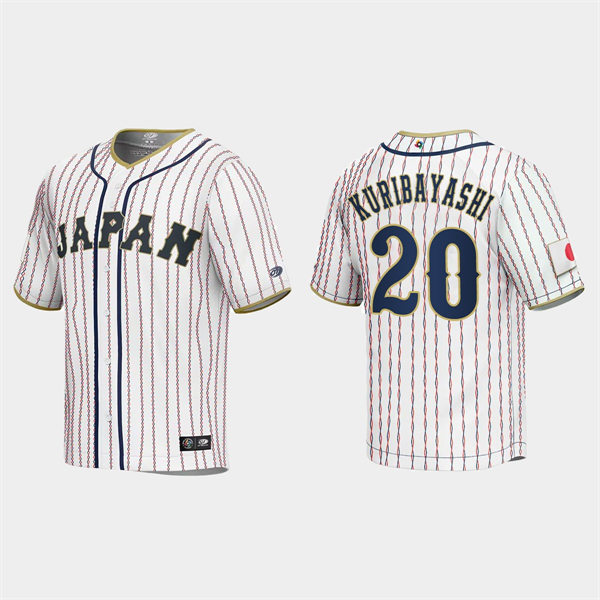 Mens Youth #20 Ryoji Kuribayashi Japan Baseball 2023 World Baseball Classic Jersey White Pinstripe