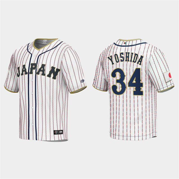 Mens Youth #34 Masataka Yoshida Japan Baseball 2023 World Baseball Classic Jersey White Pinstripe