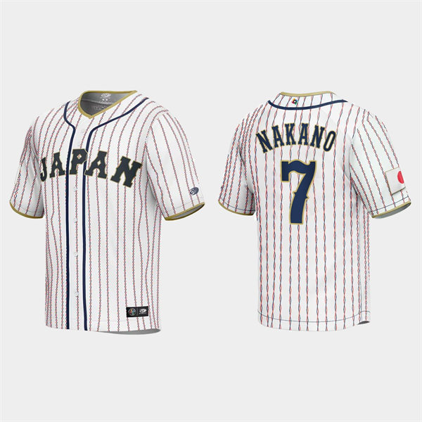 Mens Youth #7 Takumu Nakano Japan Baseball 2023 World Baseball Classic Jersey White Pinstripe
