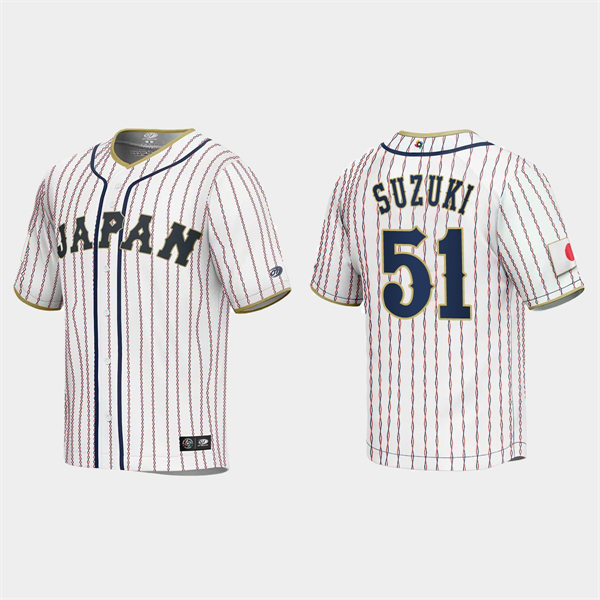 Mens Youth #51 Seiya Suzuki Japan Baseball 2023 World Baseball Classic Jersey White Pinstripe