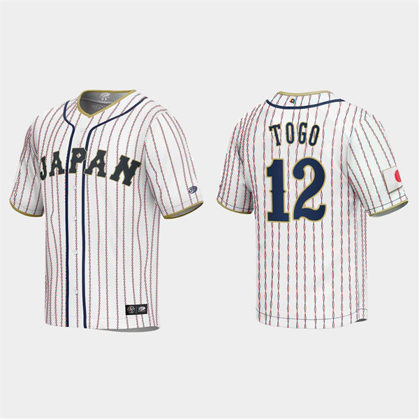 Mens Youth #12 Shosei Togo Japan Baseball 2023 World Baseball Classic Jersey White Pinstripe
