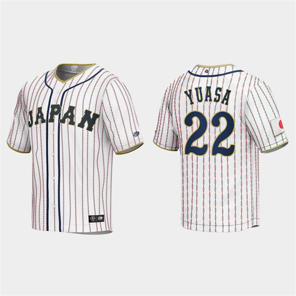 Mens Youth #22 Atsuki Yuasa Japan Baseball 2023 World Baseball Classic Jersey White Pinstripe