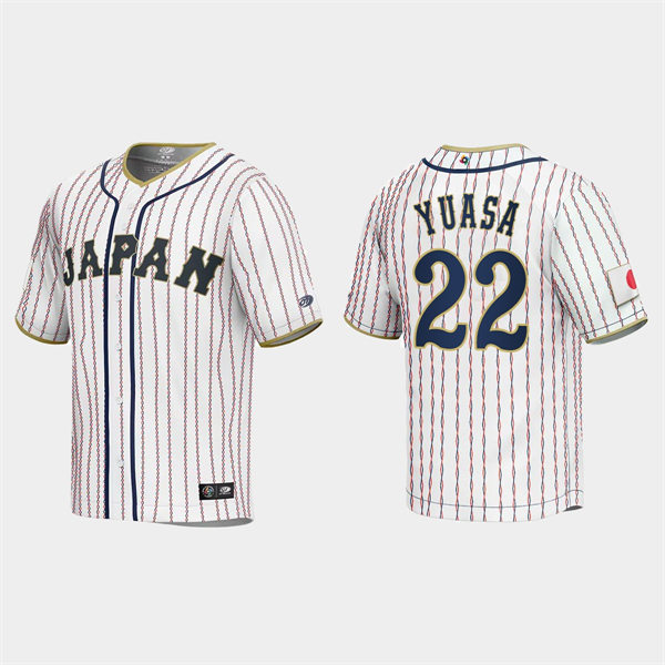 Mens Youth #22 Atsuki Yuasa Japan Baseball 2023 World Baseball Classic Jersey White Pinstripe