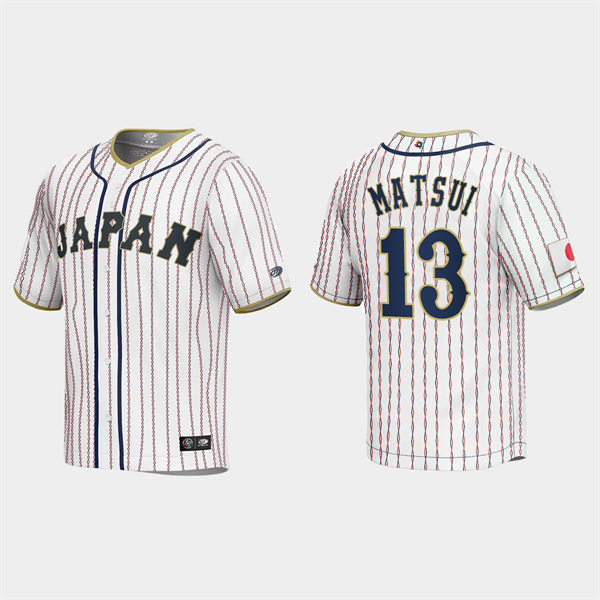Mens Youth #13 Yuki Matsui Japan Baseball 2023 World Baseball Classic Jersey White Pinstripe