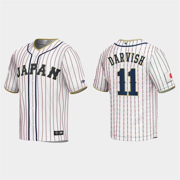 Mens Youth #11 Yu Darvish Japan Baseball 2023 World Baseball Classic Jersey White Pinstripe
