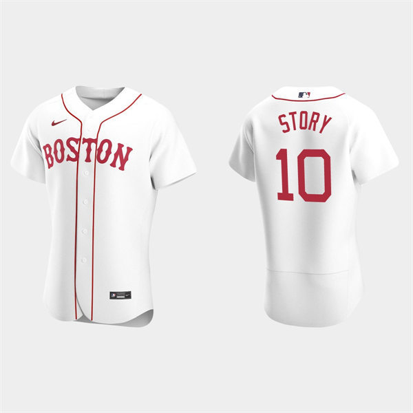 Mens Boston Red Sox #10 Trevor Story Nike White Patriots Day Jersey