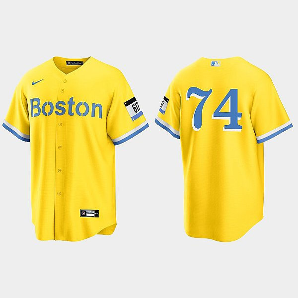 Mens Boston Red Sox #74 Kenley Jansen Yellow Boston City Connect Jersey