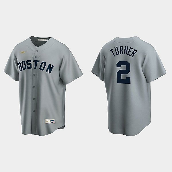 Mens Boston Red Sox #2 Justin Turner Nike Gray Road Cooperstown Collection Jersey
