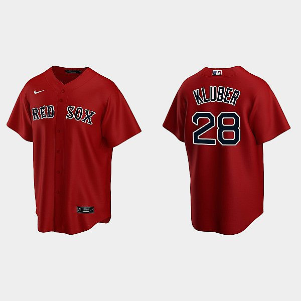 Mens Boston Red Sox #28 Corey Kluber Nike Red Alternate with Name Cool Base Jersey