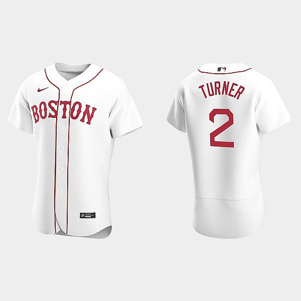 Mens Boston Red Sox #2 Justin Turner Nike White Patriots Day Jersey