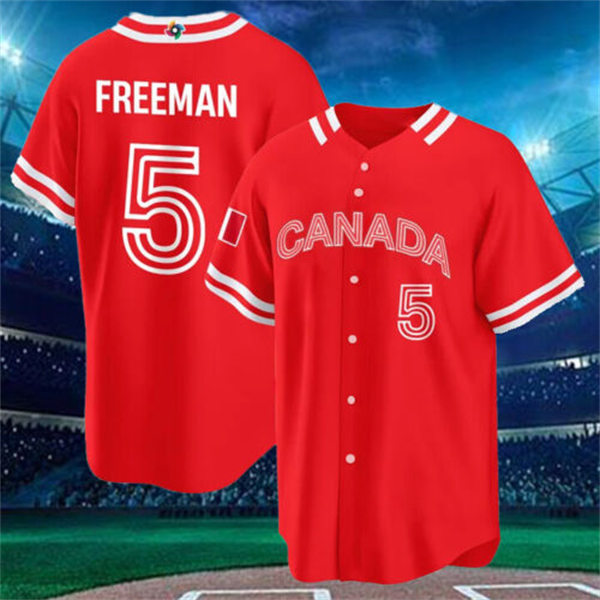 Mens Youth #5 Freddie Freeman Canada Baseball 2023 World Baseball Classic Jersey Red
