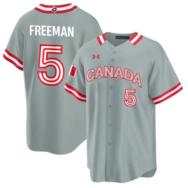 Mens Youth #5 Freddie Freeman Canada Baseball 2023 World Baseball Classic Jersey Gray