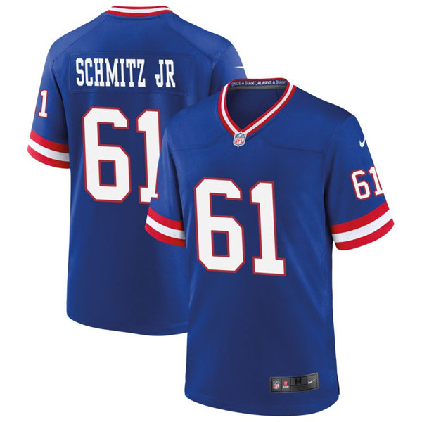 Men's New York Giants #61 John Michael Schmitz Nike Royal Classic Limited Jersey