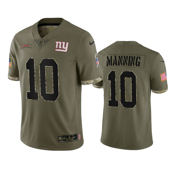Mens New York Giants Retired Player #10 Eli Manning Olive 2022 Salute To Service Jersey