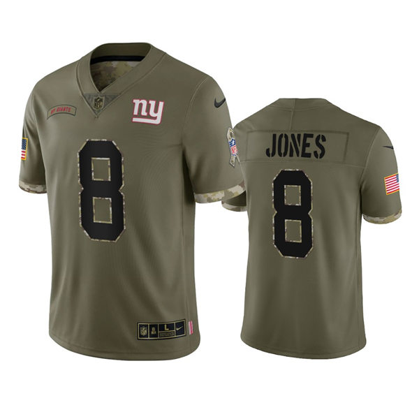 Mens New York Giants #8 Daniel Jones Olive 2022 Salute To Service Jersey