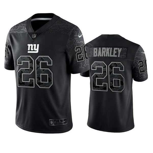Mens New York Giants #26 Saquon Barkley Black Reflective Limited Jersey
