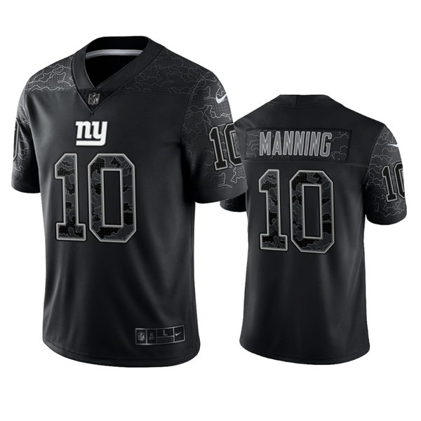 Mens New York Giants Retired Player #10 Eli Manning Black Reflective Limited Jersey