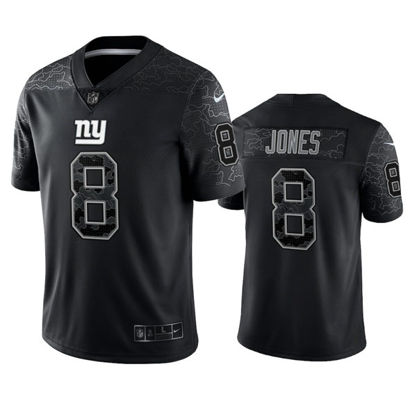 Mens New York Giants #8 Daniel Jones Black Reflective Limited Jersey