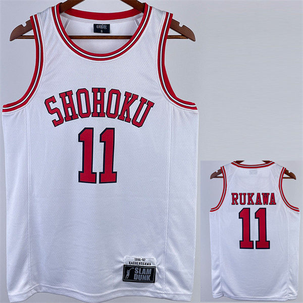 Mens #11 Kaede Rukawa Japan Anime Slam Dunk Shohoku White With Name Swingman Basketball Jersey