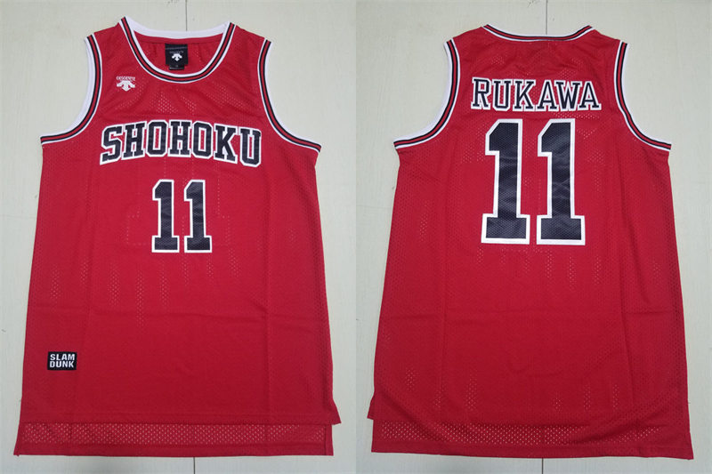 Mens #11 Kaede Rukawa Japan Anime Slam Dunk Shohoku Red With Name Swingman Basketball Jersey