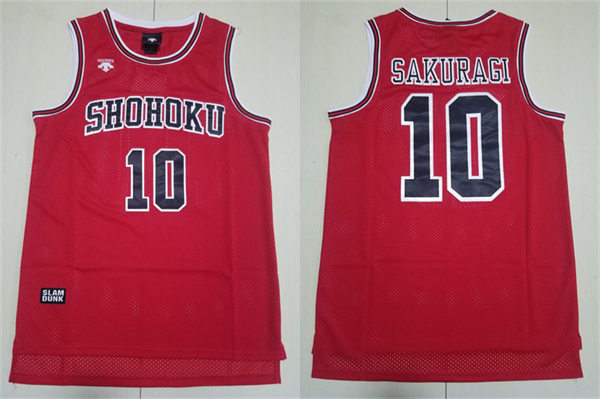 Mens #10 Hanamichi Sakuragi Japan Anime Slam Dunk Shohoku Red With Name Swingman Basketball Jersey