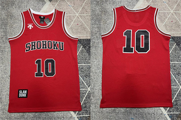Mens #10 Hanamichi Sakuragi Japan Anime Slam Dunk Shohoku Basketball Jersey Red