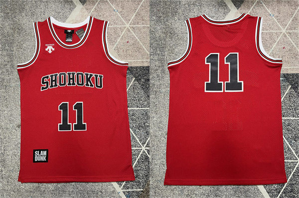 Mens #11 Kaede Rukawa Japan Anime Slam Dunk Shohoku Basketball Jersey Red