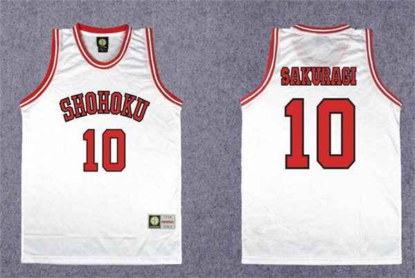 Mens #10 Hanamichi Sakuragi Japan Anime Slam Dunk Shohoku White With Name Swingman Basketball Jersey