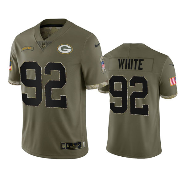 Mens Green Bay Packers #92 Reggie White Olive 2022 Salute To Service Jersey