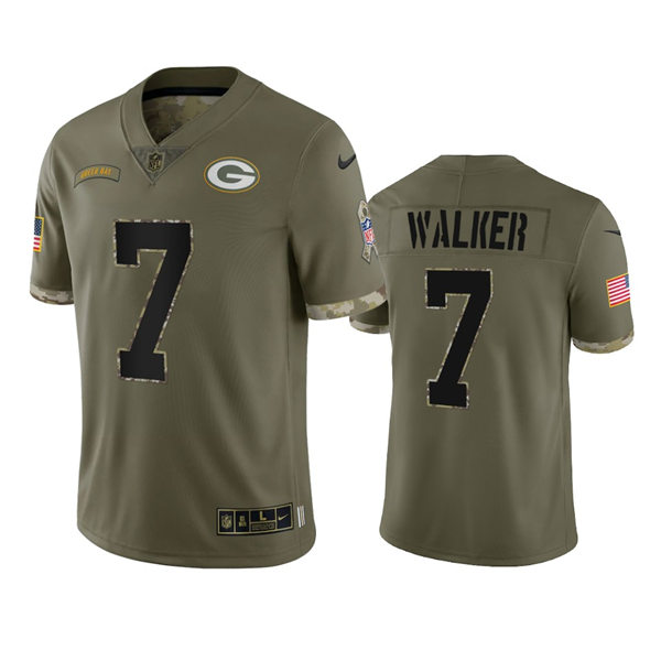 Mens Green Bay Packers #7 Quay Walker Olive 2022 Salute To Service Jersey