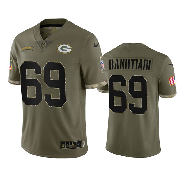 Mens Green Bay Packers #69 David Bakhtiari Olive 2022 Salute To Service Jersey