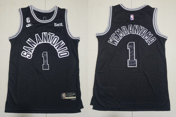 Men's San Antonio Spurs #1 Victor Wembanyama Black 2022-23 Classic Edition Jersey