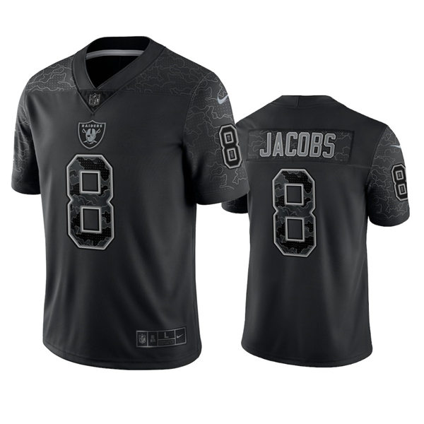 Men's Las Vegas Raiders #8 Josh Jacobs Black Reflective Limited Jersey
