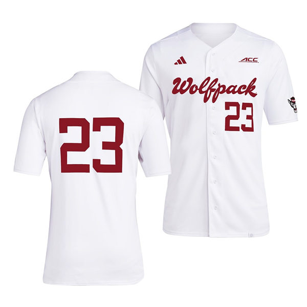 Mens Youth NC State Wolfpack Custom Adidas 2023 White Baseball Game Jersey